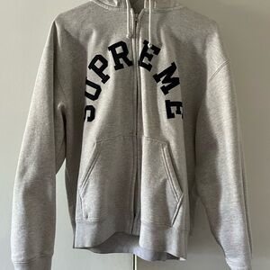 Supreme Gray Zip-Up Sweater with Black Arch Logo